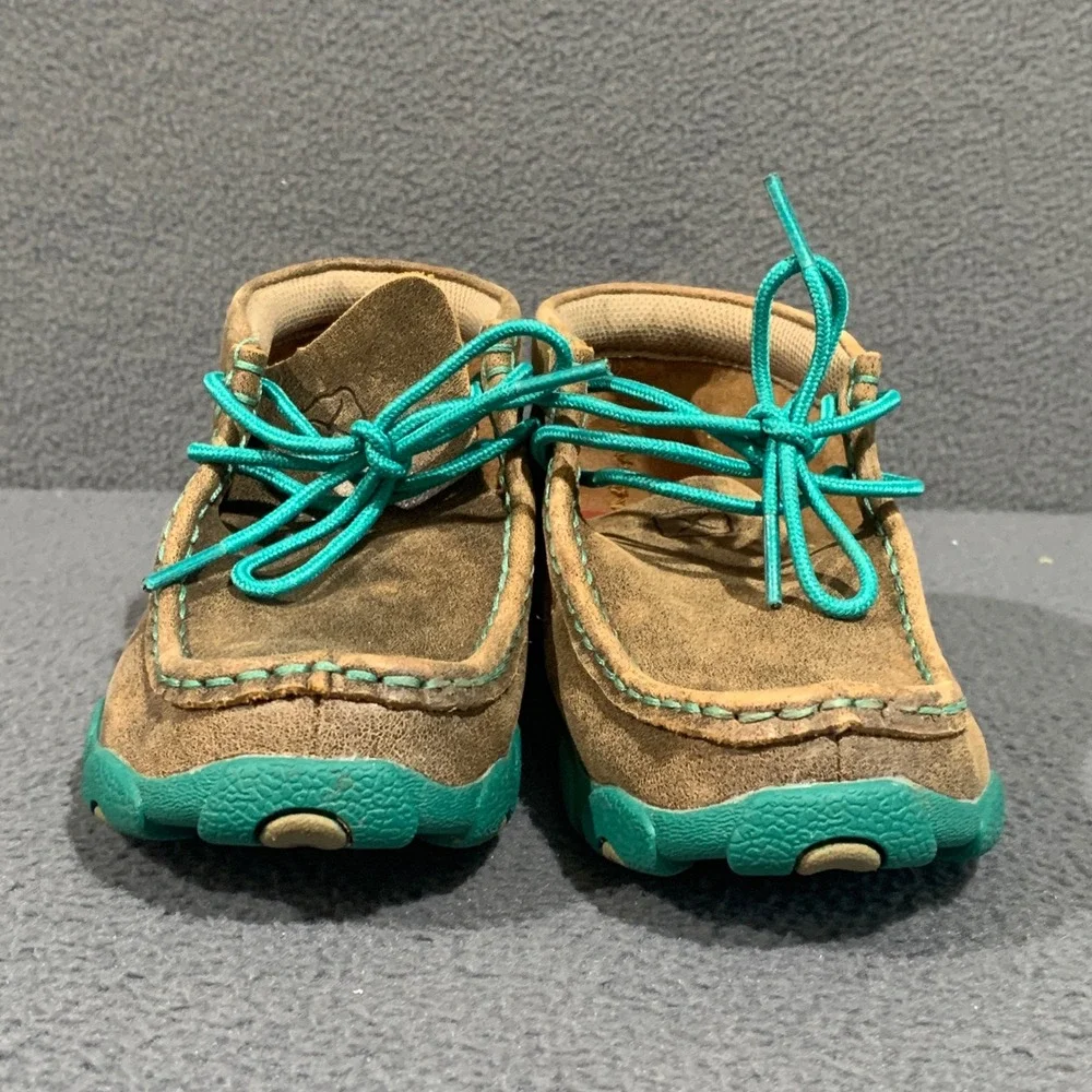 Twisted X Kids Driving Moc Chukka Brown Turquoise Leather Shoes YDM0017 Sz 12.5